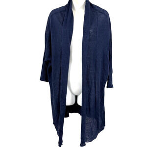 Pure Amici Womens Open 100% Linen Longline Cardigan Sweater Navy Blue sz 1 / M